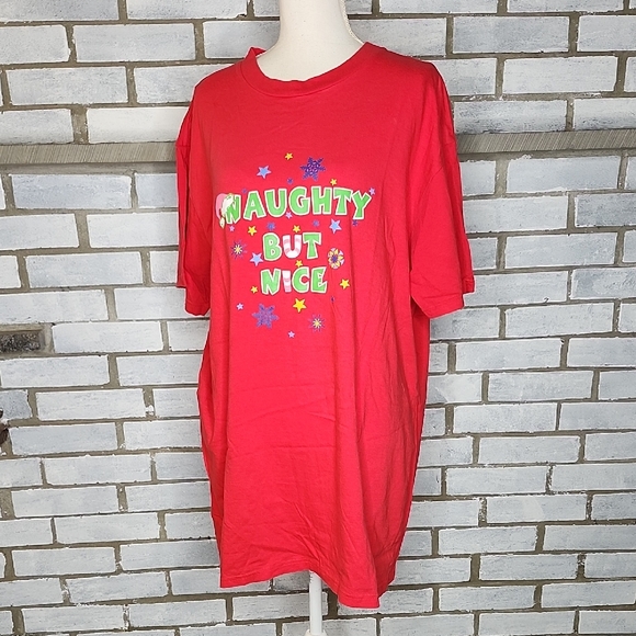 Yikes Other - Yikes Women's Short Sleeve Red 'Naughty But Nice' Graphic Print Sleepshirt OS
